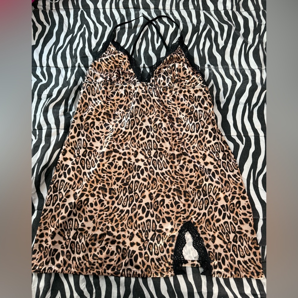 Leopard Print Lace Trim Slip Dress from Windsor.  Large, New without tags!